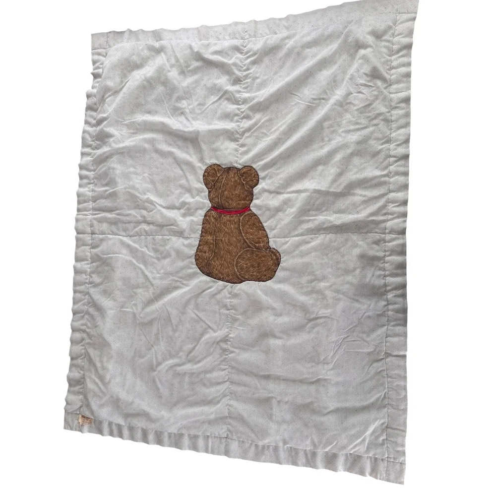 Custom Made Baby Quilt Teddy Bear‎ Red Bow Ruffles Handmade USA